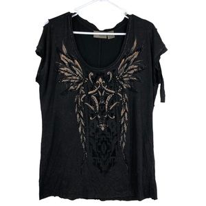 Miss Me Soft Sleeveless Tee w/Fringe on Back and Velvet Bling on the front SZ L